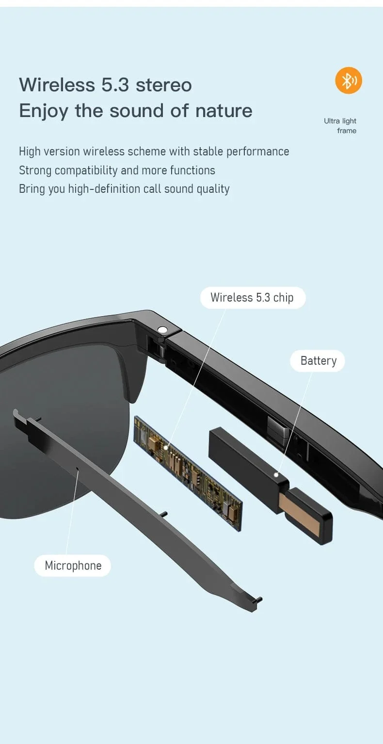 F06 Connected Bezel IP4 Wasserdichter Sonnenschirm Drahtlose Stereo-Android-Brille mit Bluetooth-Kopfhörern Sport Elektroroller Männer