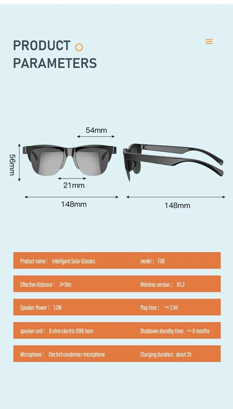 F06 Connected Bezel IP4 Wasserdichter Sonnenschirm Drahtlose Stereo-Android-Brille mit Bluetooth-Kopfhörern Sport Elektroroller Männer
