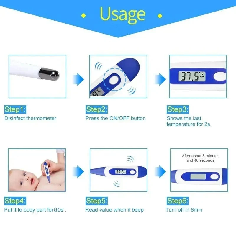 Haushaltsthermometer für Erwachsene und Kinder zur Messung der Fieberthermometer, elektronisches digitales Thermometer mit weichem Kopf, zur oralen Messung der Achseltemperatur