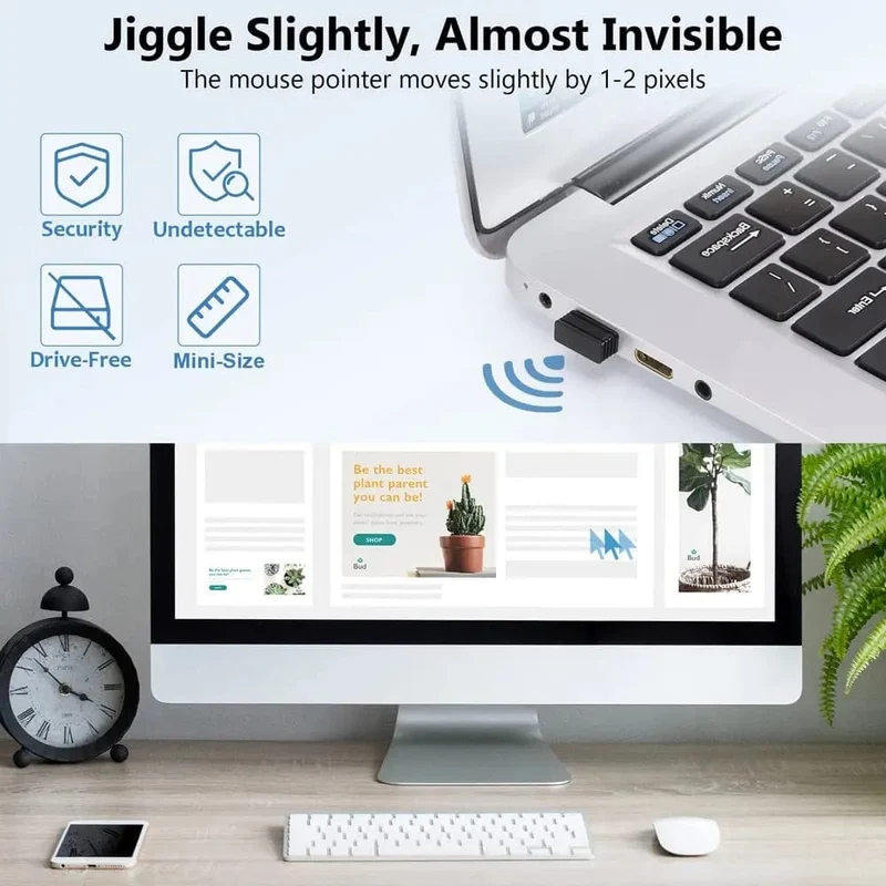 Kabelloser Maus-Jiggler-Mover, nicht erkennbar, automatischer USB-Port-Shaker-Wiggler für Laptops, hält den Computer wach, Mausbewegungen