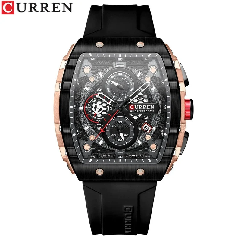 CURREN Top-Marke Herrenuhren Luxus Quadratische Quarzarmbanduhr Wasserdicht Leuchtende Chronographenuhr für Männer Datumsuhr