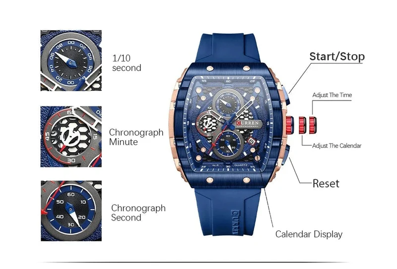 CURREN Top-Marke Herrenuhren Luxus Quadratische Quarzarmbanduhr Wasserdicht Leuchtende Chronographenuhr für Männer Datumsuhr