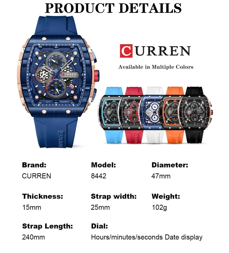 CURREN Top-Marke Herrenuhren Luxus Quadratische Quarzarmbanduhr Wasserdicht Leuchtende Chronographenuhr für Männer Datumsuhr