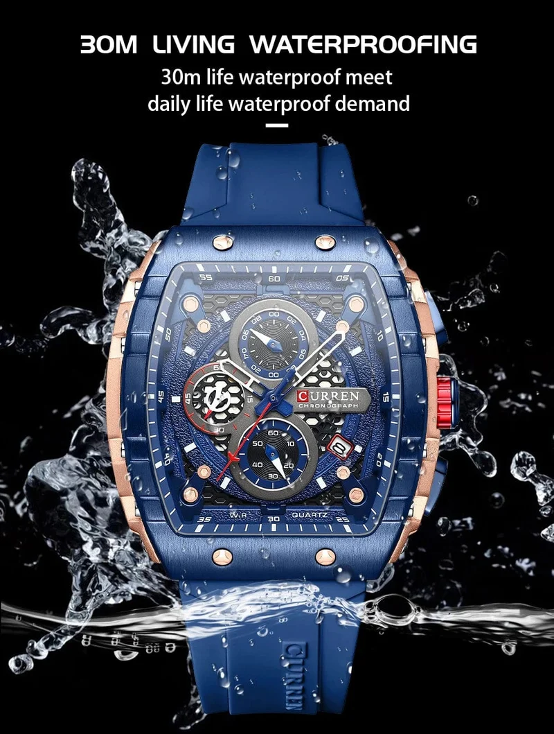 CURREN Top-Marke Herrenuhren Luxus Quadratische Quarzarmbanduhr Wasserdicht Leuchtende Chronographenuhr für Männer Datumsuhr