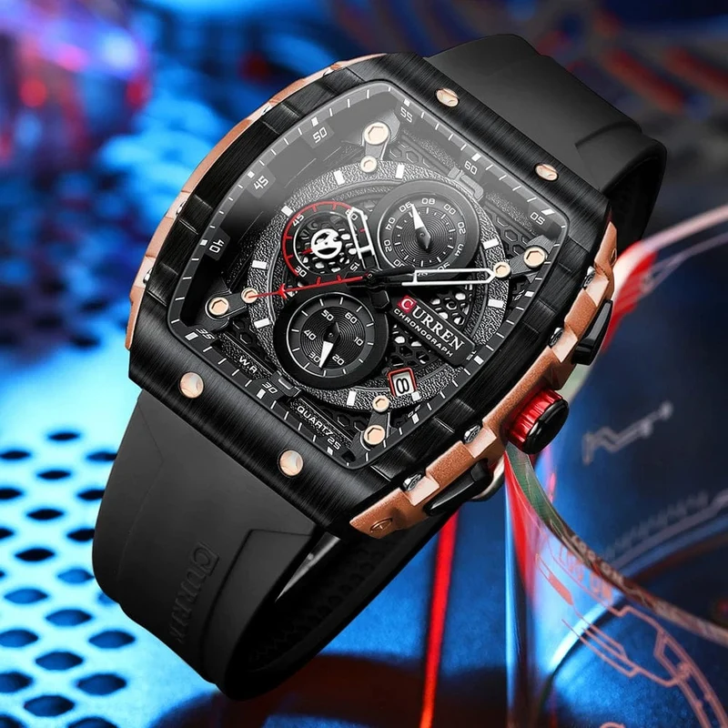 CURREN Top-Marke Herrenuhren Luxus Quadratische Quarzarmbanduhr Wasserdicht Leuchtende Chronographenuhr für Männer Datumsuhr