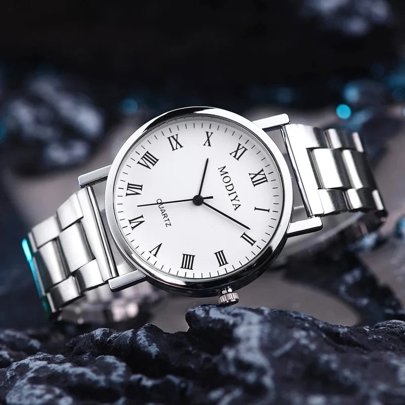 Herrenuhr Casual Silber Legierung Band Männlichen Quarz Uhren