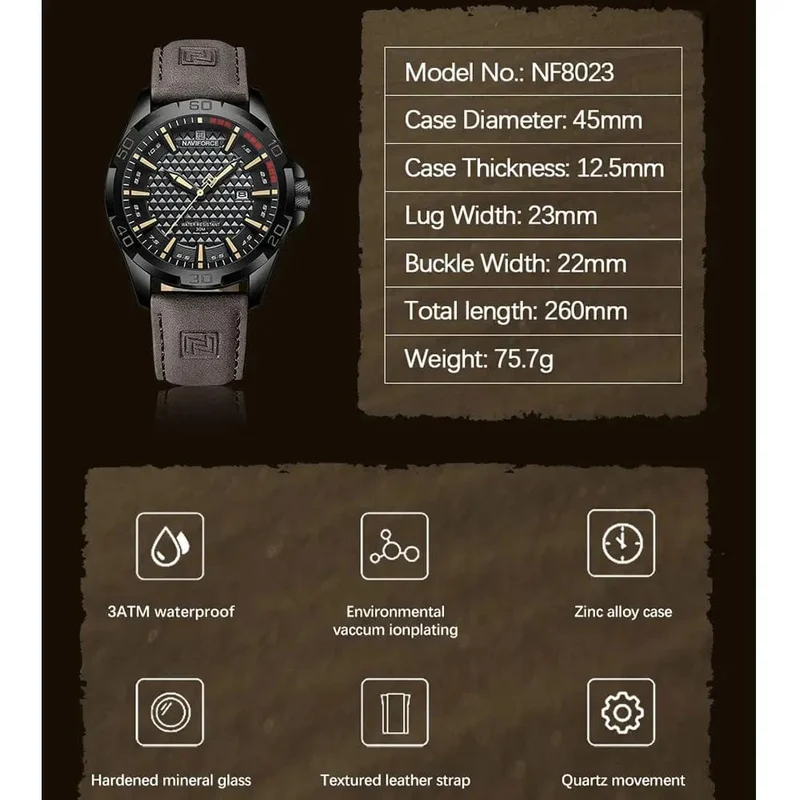 NAVIFORCE Männer Casual Sport Militär Quarz Kalender Armbanduhr für Mann Business Leder Wasserdichte Männliche Uhr Relogio Masculino
