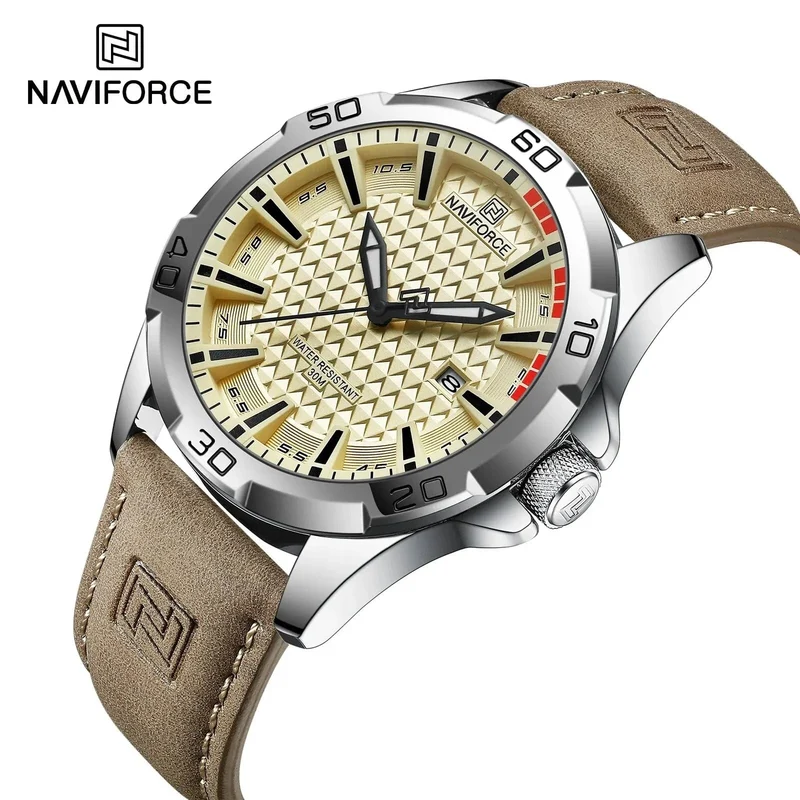NAVIFORCE Männer Casual Sport Militär Quarz Kalender Armbanduhr für Mann Business Leder Wasserdichte Männliche Uhr Relogio Masculino