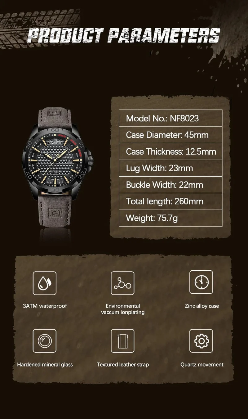 NAVIFORCE Männer Casual Sport Militär Quarz Kalender Armbanduhr für Mann Business Leder Wasserdichte Männliche Uhr Relogio Masculino