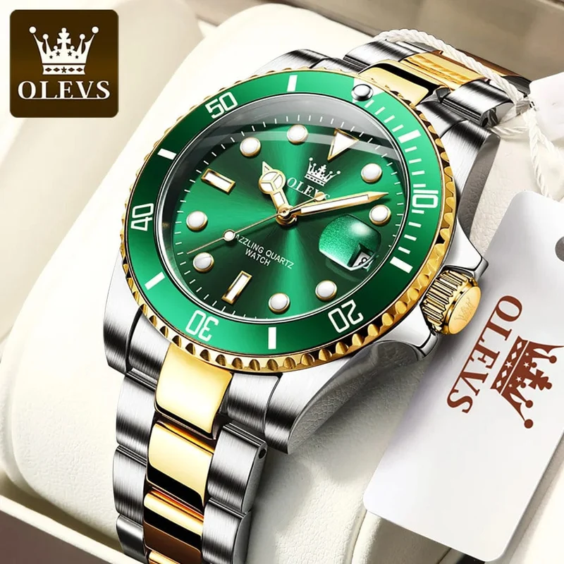 OLEVS Top Original Herren Quarzuhr Grün Wasserdichte Uhr für Männer Edelstahl Quarz Herren Luxusuhr Leuchtende Armbanduhr