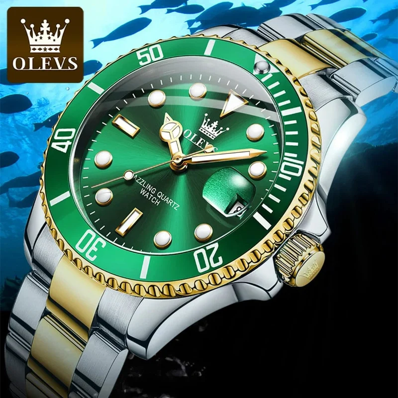 OLEVS Top Original Herren Quarzuhr Grün Wasserdichte Uhr für Männer Edelstahl Quarz Herren Luxusuhr Leuchtende Armbanduhr