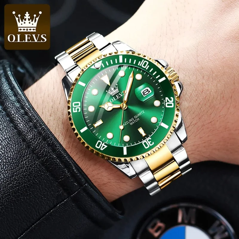 OLEVS Top Original Herren Quarzuhr Grün Wasserdichte Uhr für Männer Edelstahl Quarz Herren Luxusuhr Leuchtende Armbanduhr