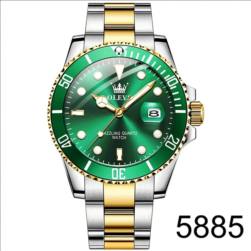 OLEVS Top Original Herren Quarzuhr Grün Wasserdichte Uhr für Männer Edelstahl Quarz Herren Luxusuhr Leuchtende Armbanduhr