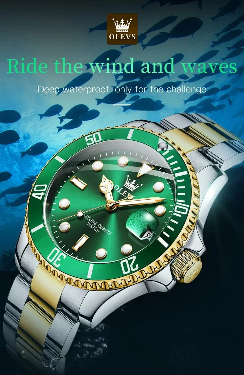 OLEVS Top Original Herren Quarzuhr Grün Wasserdichte Uhr für Männer Edelstahl Quarz Herren Luxusuhr Leuchtende Armbanduhr