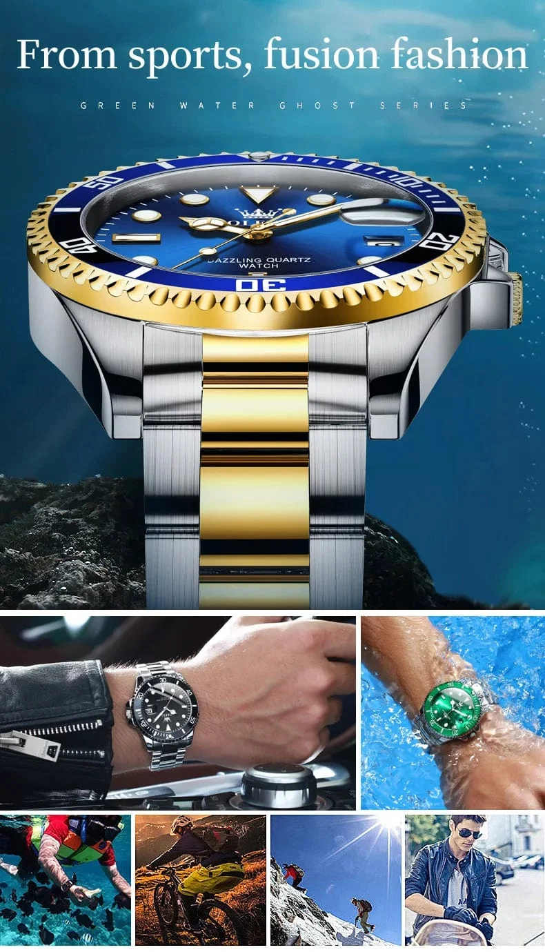 OLEVS Top Original Herren Quarzuhr Grün Wasserdichte Uhr für Männer Edelstahl Quarz Herren Luxusuhr Leuchtende Armbanduhr