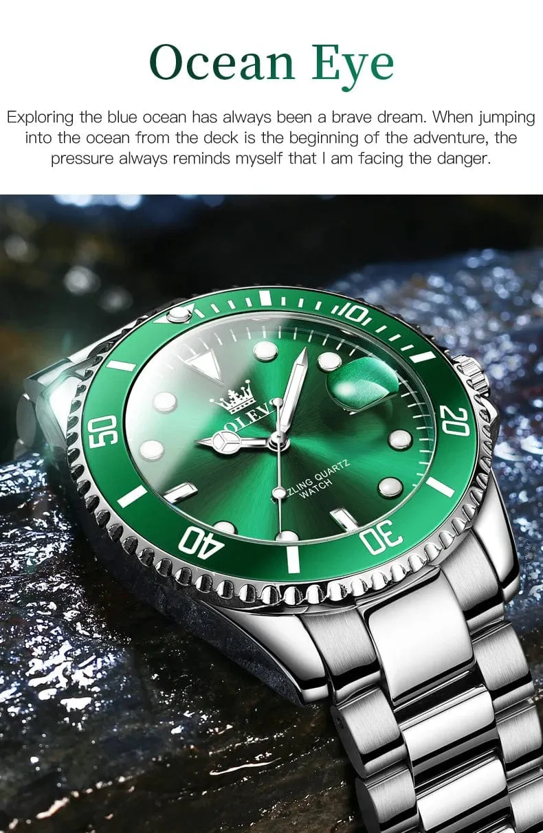 OLEVS Top Original Herren Quarzuhr Grün Wasserdichte Uhr für Männer Edelstahl Quarz Herren Luxusuhr Leuchtende Armbanduhr