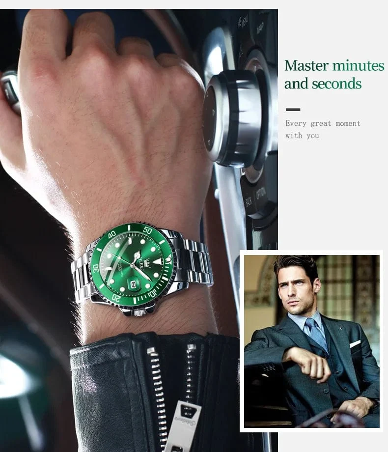 OLEVS Top Original Herren Quarzuhr Grün Wasserdichte Uhr für Männer Edelstahl Quarz Herren Luxusuhr Leuchtende Armbanduhr