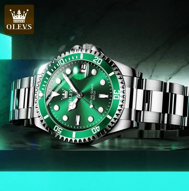 OLEVS Top Original Herren Quarzuhr Grün Wasserdichte Uhr für Männer Edelstahl Quarz Herren Luxusuhr Leuchtende Armbanduhr
