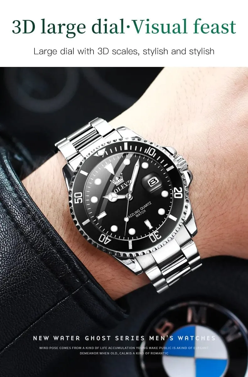 OLEVS Top Original Herren Quarzuhr Grün Wasserdichte Uhr für Männer Edelstahl Quarz Herren Luxusuhr Leuchtende Armbanduhr