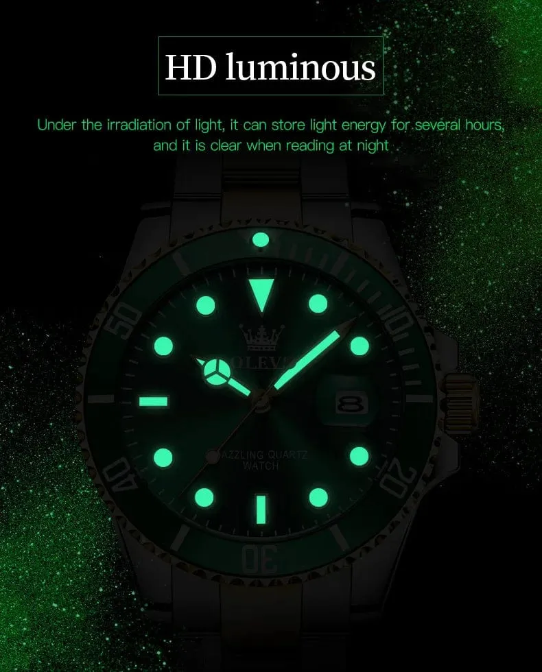 OLEVS Top Original Herren Quarzuhr Grün Wasserdichte Uhr für Männer Edelstahl Quarz Herren Luxusuhr Leuchtende Armbanduhr