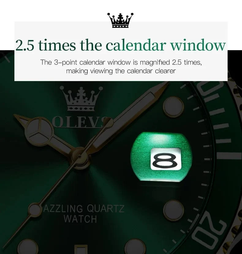 OLEVS Top Original Herren Quarzuhr Grün Wasserdichte Uhr für Männer Edelstahl Quarz Herren Luxusuhr Leuchtende Armbanduhr