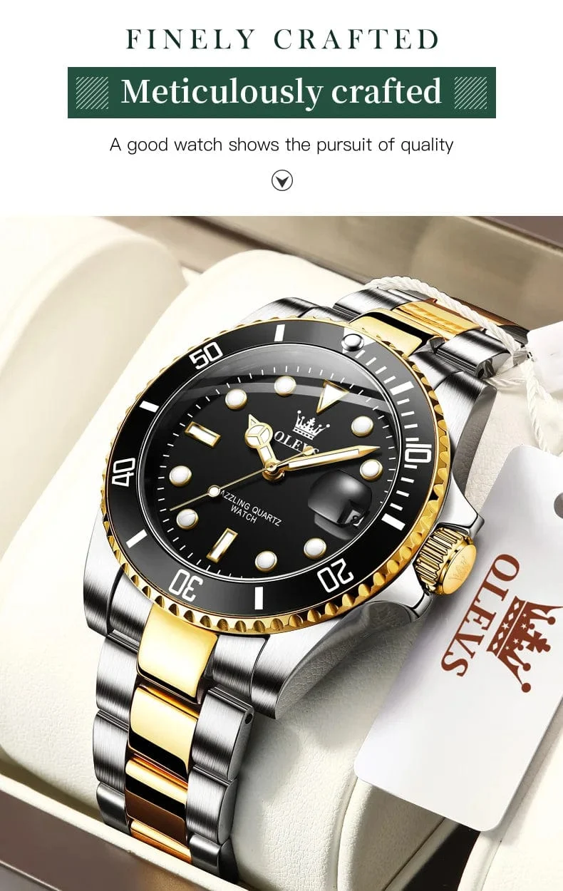 OLEVS Top Original Herren Quarzuhr Grün Wasserdichte Uhr für Männer Edelstahl Quarz Herren Luxusuhr Leuchtende Armbanduhr
