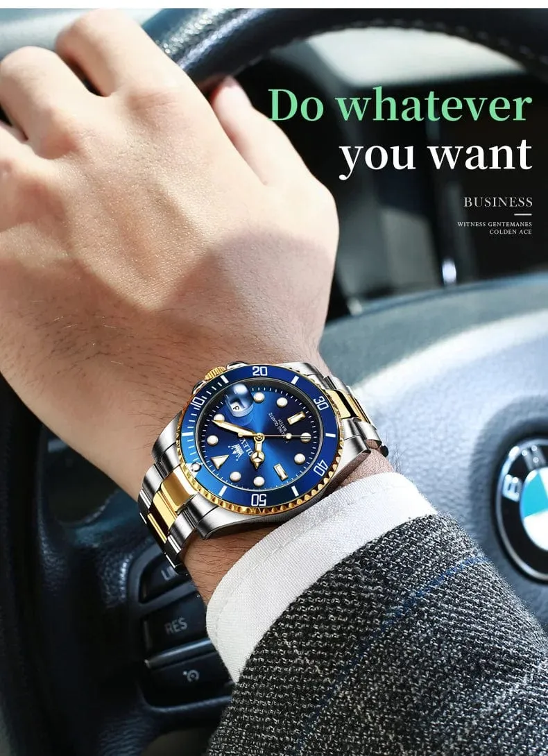 OLEVS Top Original Herren Quarzuhr Grün Wasserdichte Uhr für Männer Edelstahl Quarz Herren Luxusuhr Leuchtende Armbanduhr