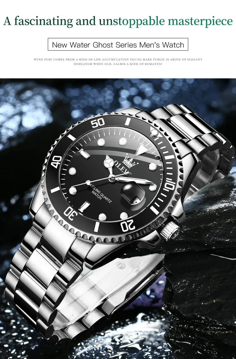 OLEVS Top Original Herren Quarzuhr Grün Wasserdichte Uhr für Männer Edelstahl Quarz Herren Luxusuhr Leuchtende Armbanduhr