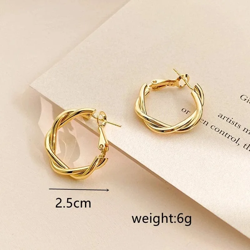 Neue Kreis Schnur Wendungen Hoop Ohrring für Frauen Einfache Temperament Übertreibung Gold Farbe Metall Ohr Schmuck Geschenk Aros