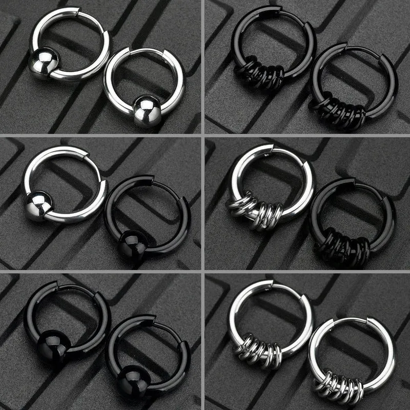 1 Paar Creolen aus Edelstahl für Männer und Frauen, kleiner Kreis, Metallkugel, antiallergische Ohrschnalle, Rock-Hip-Hop-Schmuck