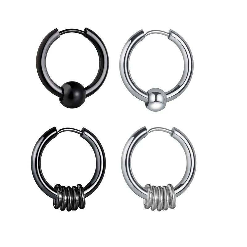 1 Paar Creolen aus Edelstahl für Männer und Frauen, kleiner Kreis, Metallkugel, antiallergische Ohrschnalle, Rock-Hip-Hop-Schmuck