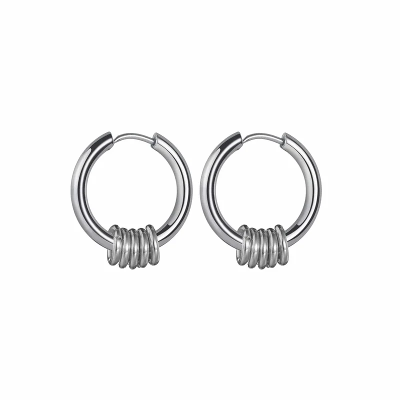 1 Paar Creolen aus Edelstahl für Männer und Frauen, kleiner Kreis, Metallkugel, antiallergische Ohrschnalle, Rock-Hip-Hop-Schmuck