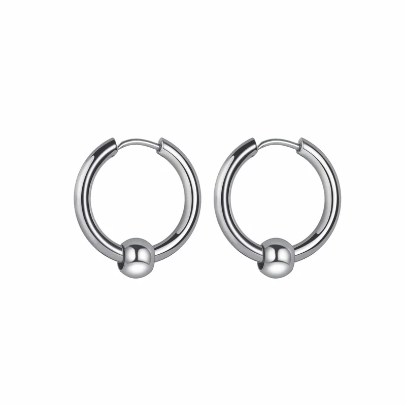 1 Paar Creolen aus Edelstahl für Männer und Frauen, kleiner Kreis, Metallkugel, antiallergische Ohrschnalle, Rock-Hip-Hop-Schmuck