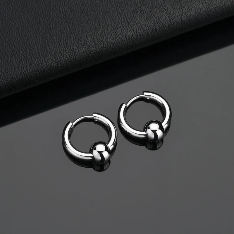1 Paar Creolen aus Edelstahl für Männer und Frauen, kleiner Kreis, Metallkugel, antiallergische Ohrschnalle, Rock-Hip-Hop-Schmuck