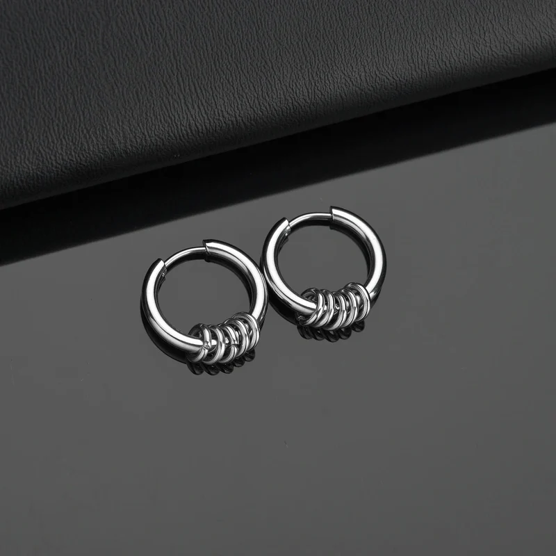 1 Paar Creolen aus Edelstahl für Männer und Frauen, kleiner Kreis, Metallkugel, antiallergische Ohrschnalle, Rock-Hip-Hop-Schmuck