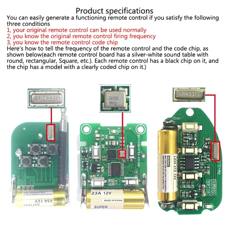 433 MHz RF 1 2 3 4 6 8 CH EV1527 Lerncode-Fernbedienung Drahtloser Senderschalter für Garagentor-Alarmschlüssel