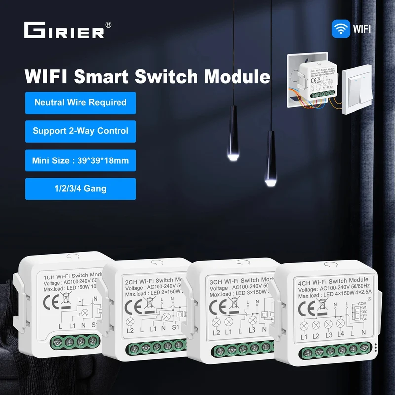 Tuya WiFi Smart Lichtschaltermodul unterstützt 2-Wege-Steuerung, App-Fernbedienung DIY Breaker 100-240 V, funktioniert mit Alexa Google Home