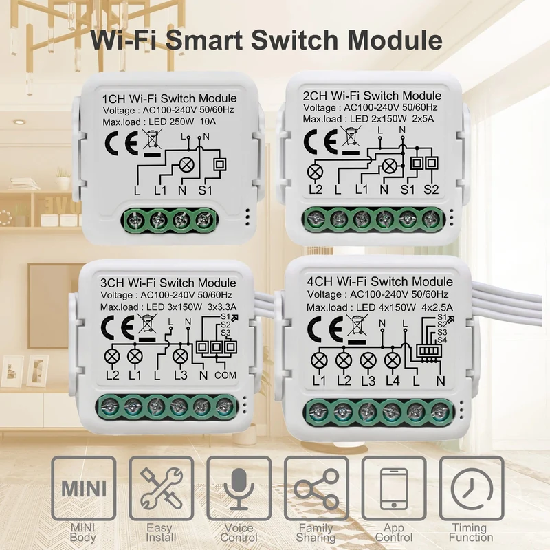 Tuya WiFi Smart Lichtschaltermodul unterstützt 2-Wege-Steuerung, App-Fernbedienung DIY Breaker 100-240 V, funktioniert mit Alexa Google Home