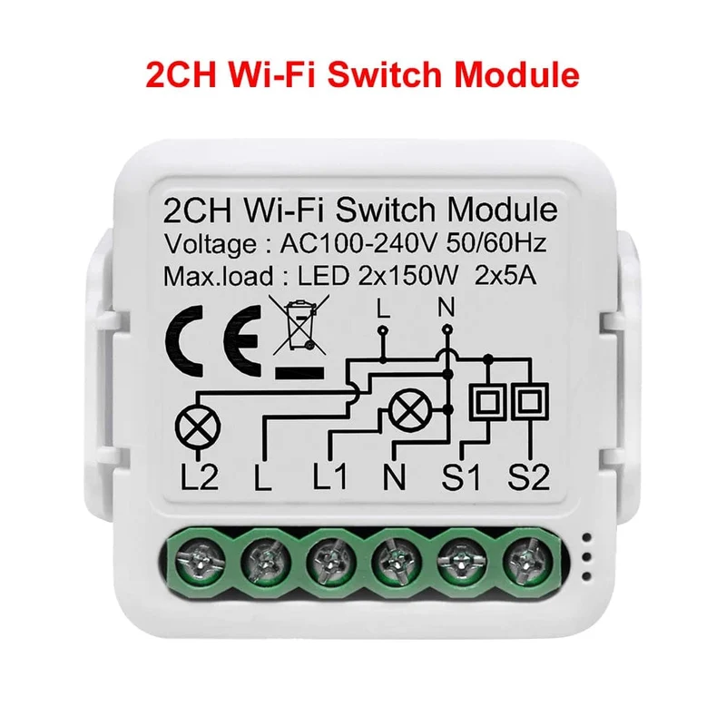 Tuya WiFi Smart Lichtschaltermodul unterstützt 2-Wege-Steuerung, App-Fernbedienung DIY Breaker 100-240 V, funktioniert mit Alexa Google Home