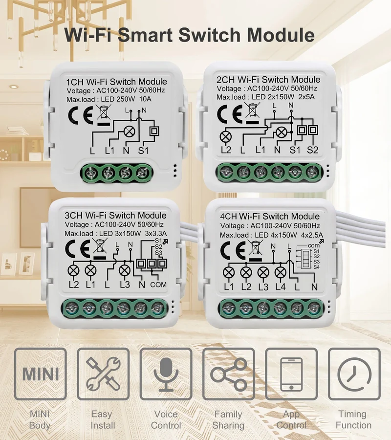 Tuya WiFi Smart Lichtschaltermodul unterstützt 2-Wege-Steuerung, App-Fernbedienung DIY Breaker 100-240 V, funktioniert mit Alexa Google Home