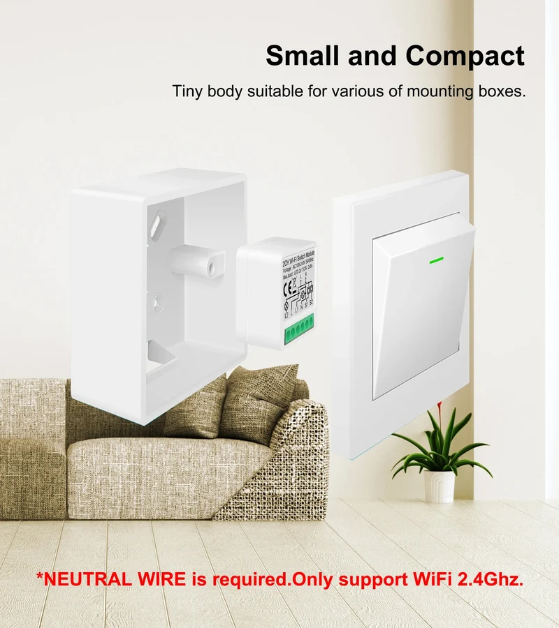 Tuya WiFi Smart Lichtschaltermodul unterstützt 2-Wege-Steuerung, App-Fernbedienung DIY Breaker 100-240 V, funktioniert mit Alexa Google Home