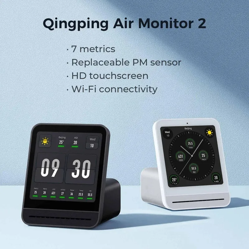 Qingping Luftdetektor 2 Smart Home Touchscreen-Steuerung Temperatur-Feuchtigkeitssensor CO2 PM2.5 Qualitätsmonitor Arbeiten mit Mijia Ap