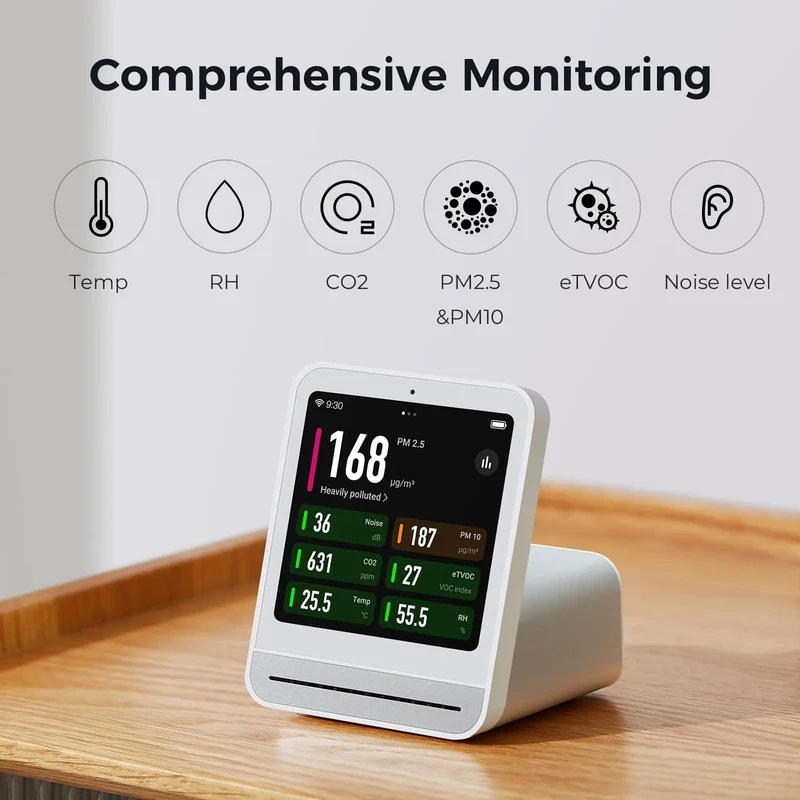 Qingping Luftdetektor 2 Smart Home Touchscreen-Steuerung Temperatur-Feuchtigkeitssensor CO2 PM2.5 Qualitätsmonitor Arbeiten mit Mijia Ap
