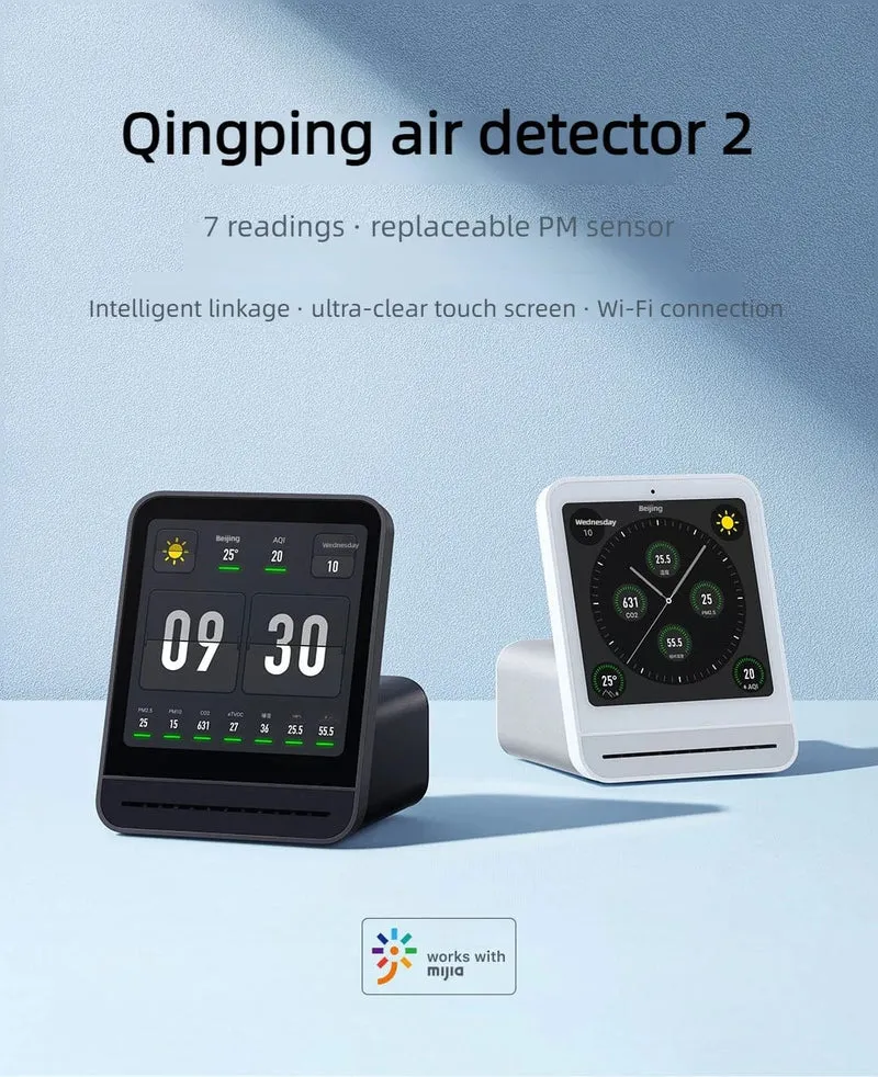 Qingping Luftdetektor 2 Smart Home Touchscreen-Steuerung Temperatur-Feuchtigkeitssensor CO2 PM2.5 Qualitätsmonitor Arbeiten mit Mijia Ap