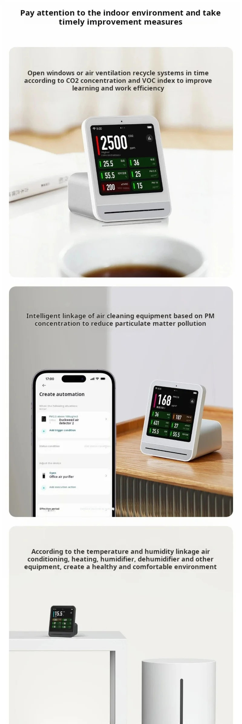 Qingping Luftdetektor 2 Smart Home Touchscreen-Steuerung Temperatur-Feuchtigkeitssensor CO2 PM2.5 Qualitätsmonitor Arbeiten mit Mijia Ap