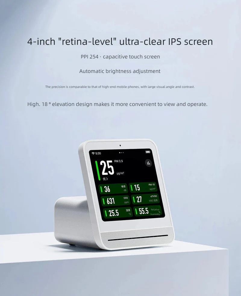 Qingping Luftdetektor 2 Smart Home Touchscreen-Steuerung Temperatur-Feuchtigkeitssensor CO2 PM2.5 Qualitätsmonitor Arbeiten mit Mijia Ap