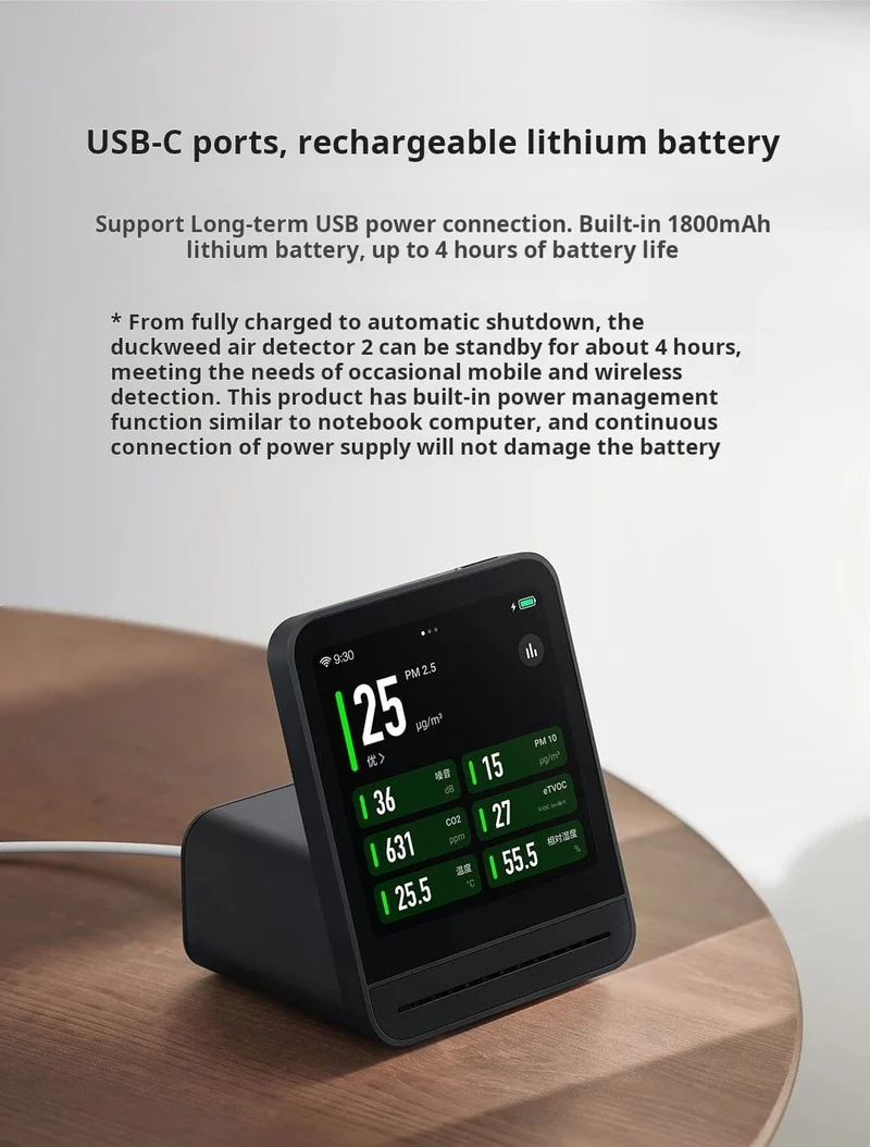 Qingping Luftdetektor 2 Smart Home Touchscreen-Steuerung Temperatur-Feuchtigkeitssensor CO2 PM2.5 Qualitätsmonitor Arbeiten mit Mijia Ap