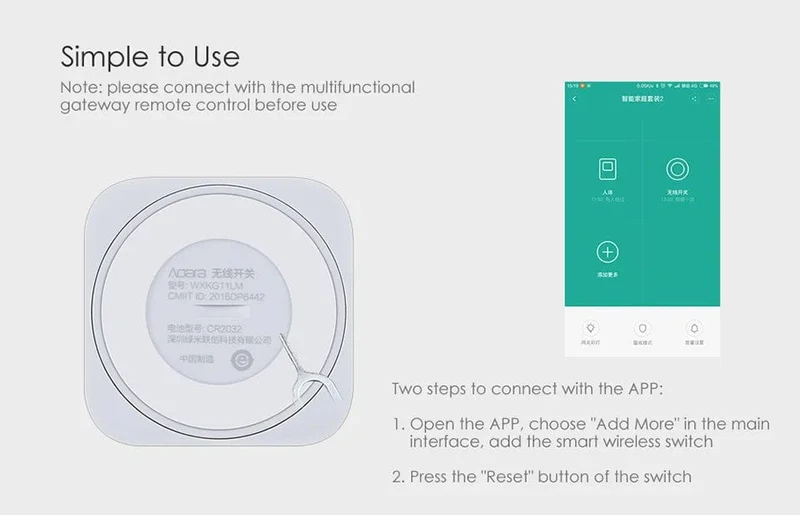 Aqara Drahtloser Minischalter ZigBee APP-Fernbedienung 3-Wege-Smart-Home-Notruftaste Türklingel Funktioniert mit Gateway und Homekit