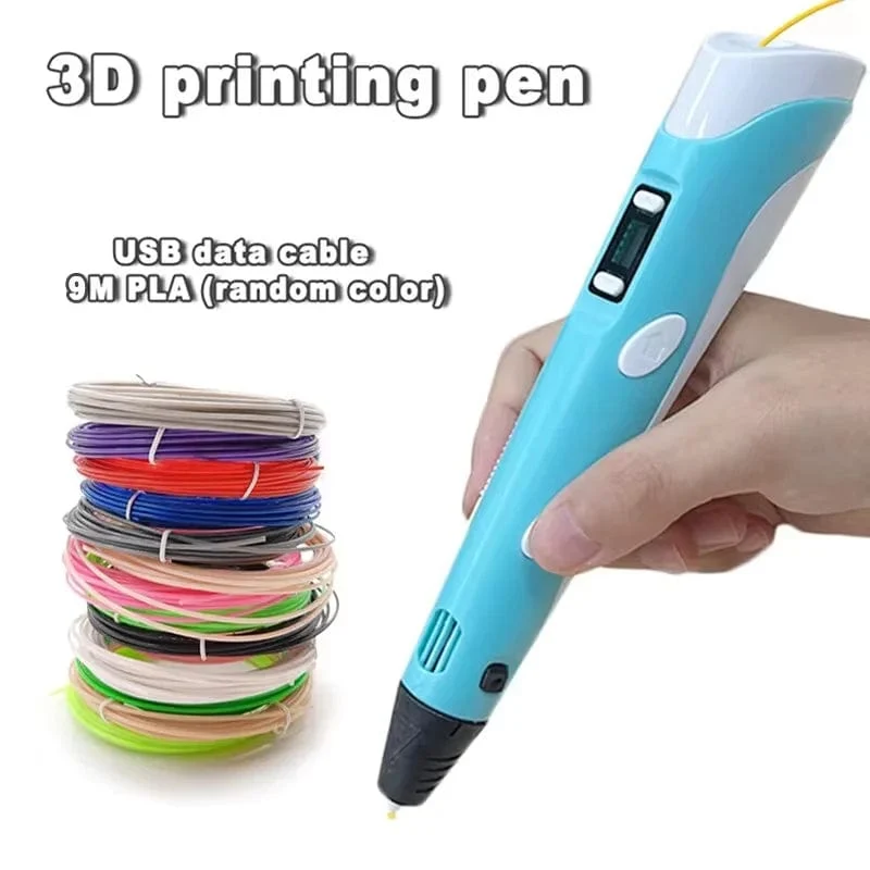 Elektronischer 3D-Druckstift mit 9M PLA-Verbrauchsmaterial Hochtemperatur-3D-Graffiti-Werkzeug Intelligentes Spielzeug Weihnachts- und Geburtstagsgeschenk