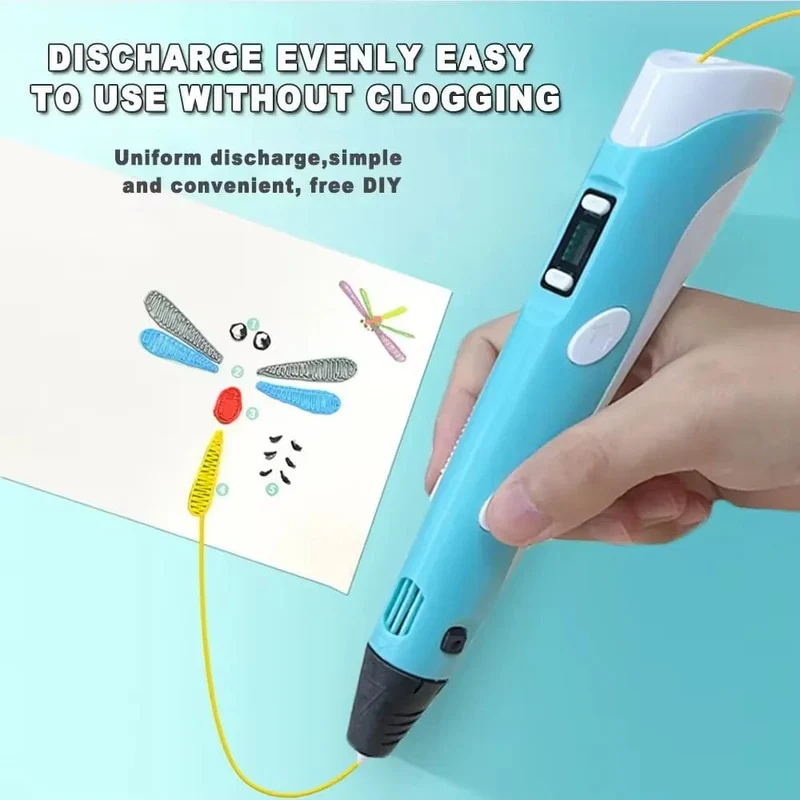 Elektronischer 3D-Druckstift mit 9M PLA-Verbrauchsmaterial Hochtemperatur-3D-Graffiti-Werkzeug Intelligentes Spielzeug Weihnachts- und Geburtstagsgeschenk